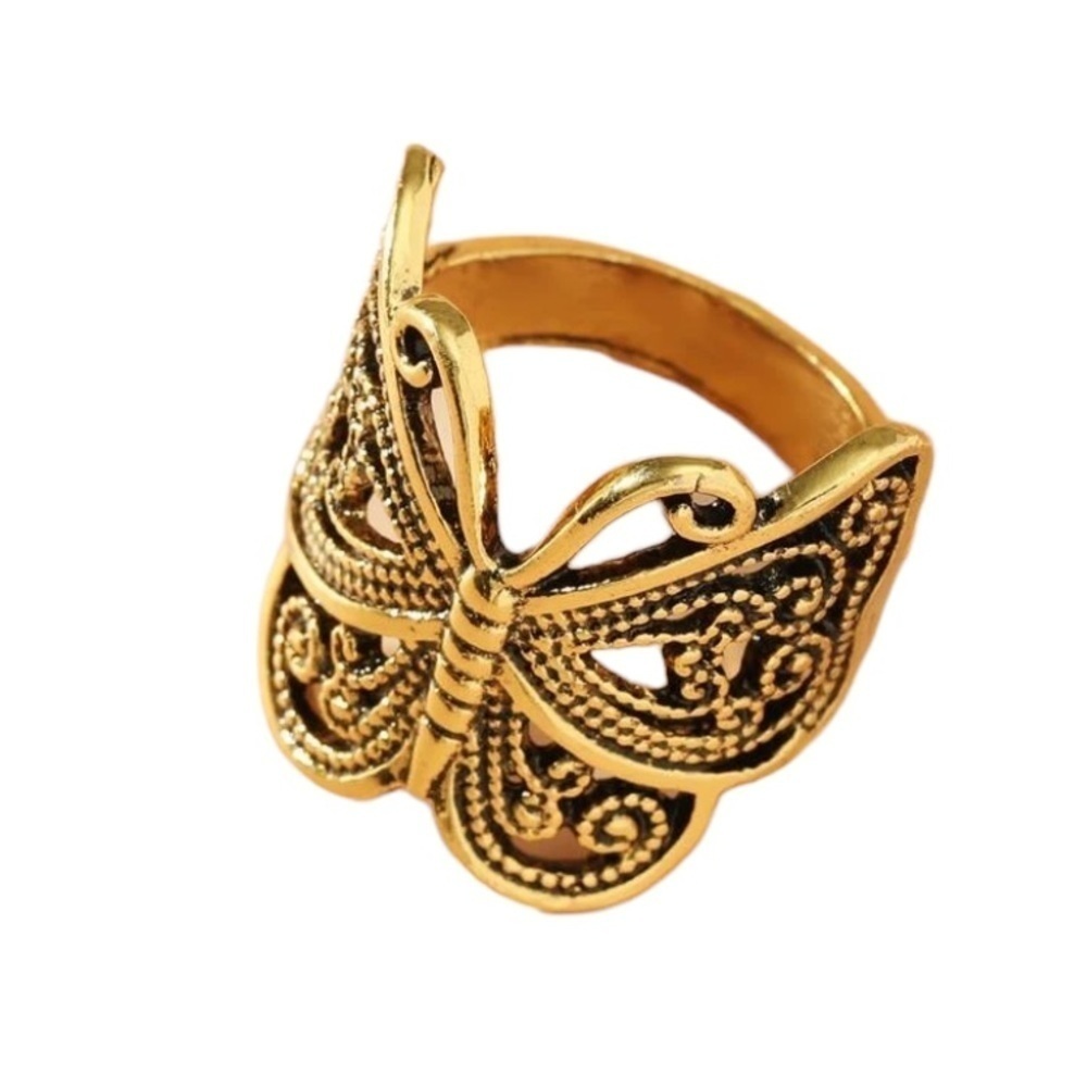 Boho Bronze Tone Butterfly Decor Statement Ring